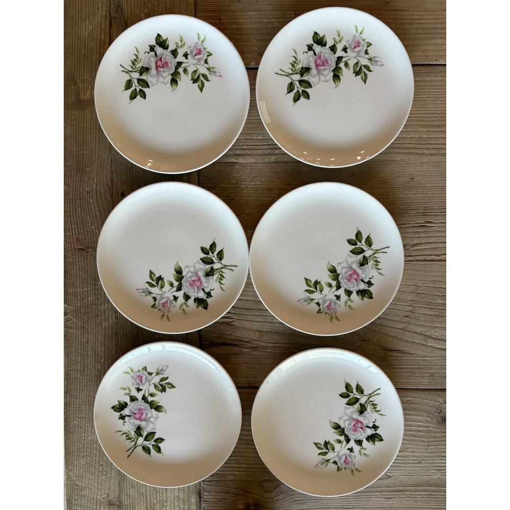 Set 6 CROOKSVILLE DELMAR MARIE QUEEN ROSE USA 6" Plates Bread Butter Side MINT
